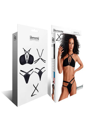 Demoniq Casilda Black Lingerie Set — Strappy Bra & Thong - xlchoice.com