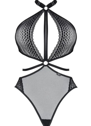 Demoniq Reyna Black Open Bodysuit — Stretch Mesh & Lace - xlchoice.com