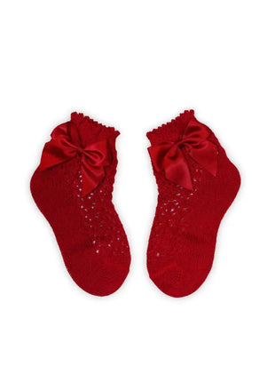 100% cotton baby girl socks with crochet top - bows - red - 18-19 - xlchoice.com