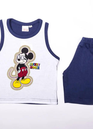 Mickey Mouse baby boy cotton summer ensemble - t-shirt and shorts set - navy blue - 122 - xlchoice.com