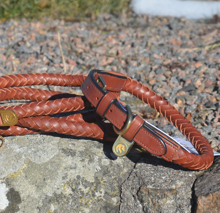 Premium dog collar in rounded natural tanned leather