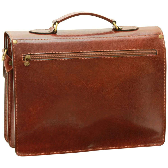 Leather Laptop Briefcase - Brown