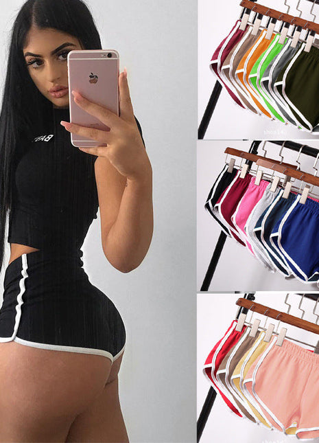 Women's sports shorts, home casual solid-color fashionable yoga beach pants, candy-colored hot pants