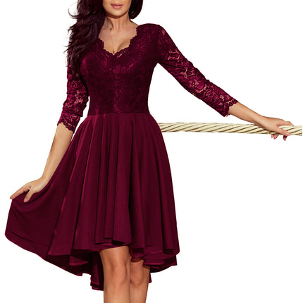 Numoco 210-13 NICOLLE - dress with longer back with lace neckline - plum