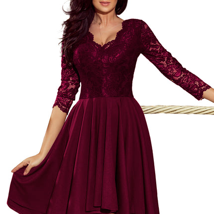 Numoco 210-13 NICOLLE - dress with longer back with lace neckline - plum