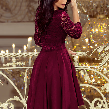 Numoco 210-13 NICOLLE - dress with longer back with lace neckline - plum