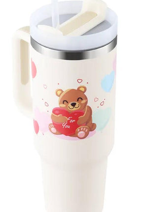 40 Oz Tumbler With Handle Straw Insulated, Stainless Steel Spill Proof Vacuum Coffee Cup Tumbler With Lid Tapered Mug Gifts For Valentine Lover Suitable For Car Gym Office Travel