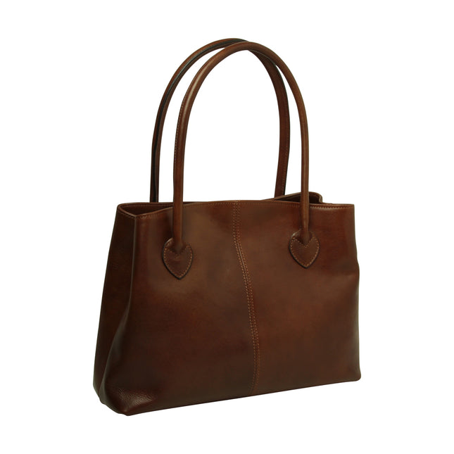 WOMEN'S BAG WITH TWO HANDLES IN FULL GRAIN LEATHER -BROWN