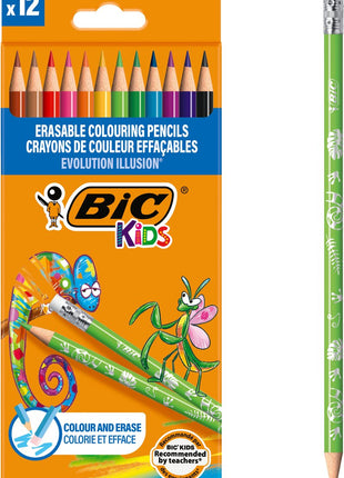 Bic Kids Evolution Erasable Colouring Pencils, 12 pcs.