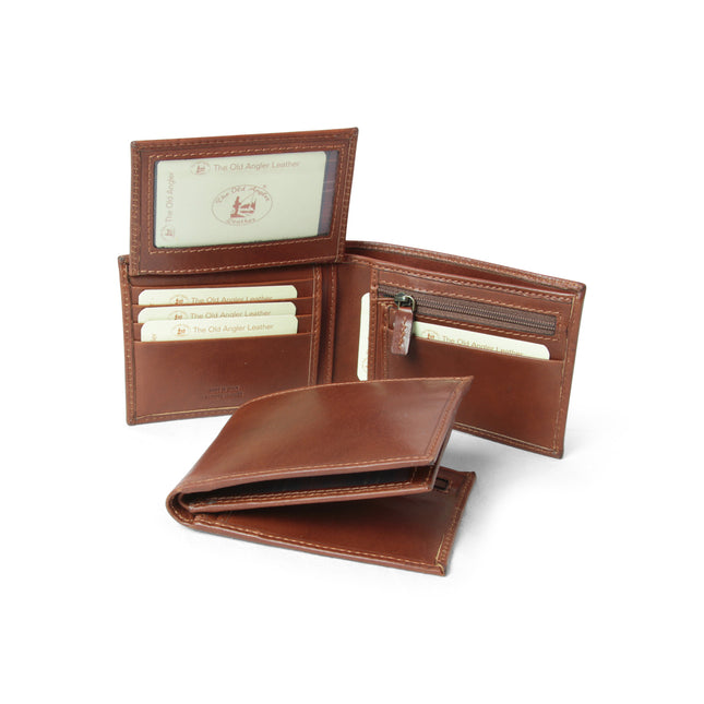 Leather wallet with coin pocket and RFID - brown