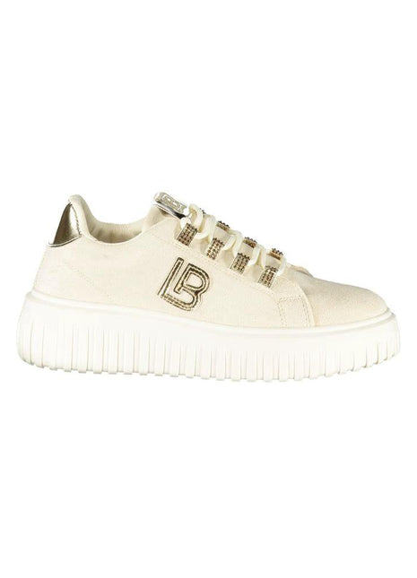 Laura Biagiotti Beige Polyurethane Sneaker With Gold Rhinestone Details