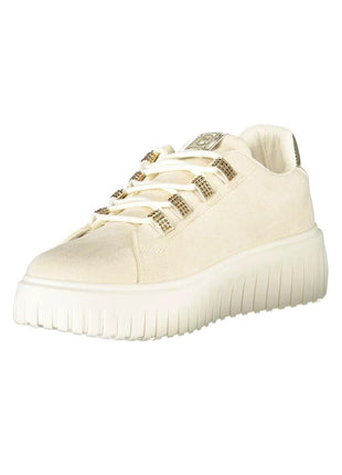 Laura Biagiotti Beige Polyurethane Sneaker With Gold Rhinestone Details