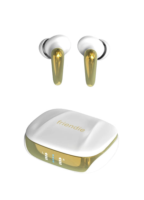 AIR Focus ANC Pearl White and Gold Active Noise Cancelling Earbuds (In Ear Wireless Headphones) - XLchoice