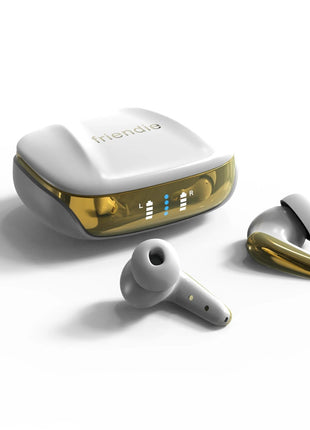 AIR Focus ANC Pearl White and Gold Active Noise Cancelling Earbuds (In Ear Wireless Headphones) - XLchoice