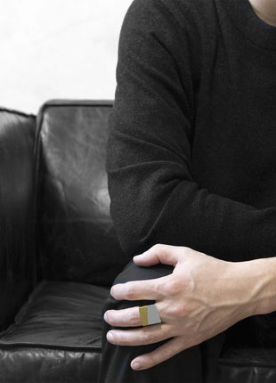 ALUMINUM AND BRASS SQUARE RINGS – Set of 2 | Handmade Asymmetric Jewelry - XLchoice