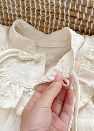Autumn Arrival Baby Girls Long Sleeves Stand Collar Floral Embroidery Tulle bodysuit Dress - xlchoice.com