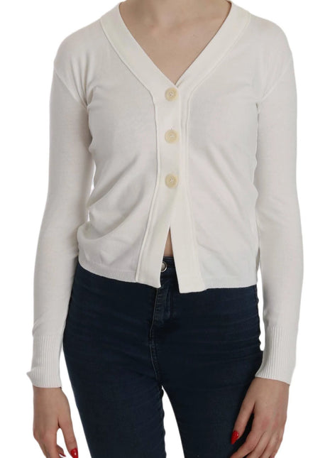 BYBLOS White V-neck Long Sleeve Cropped Cardigan Tops Sweater - XLchoice