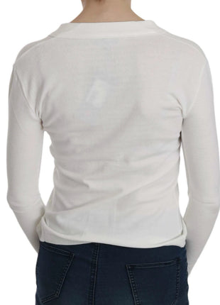 BYBLOS White V-neck Long Sleeve Cropped Cardigan Tops Sweater - XLchoice