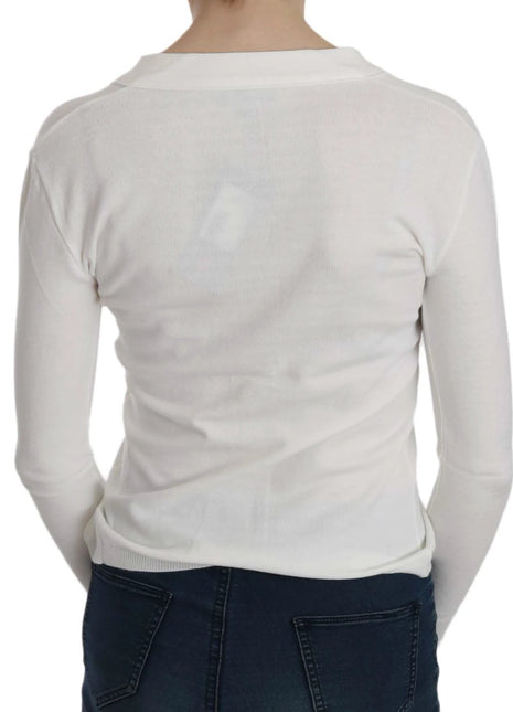 BYBLOS White V-neck Long Sleeve Cropped Cardigan Tops Sweater - XLchoice