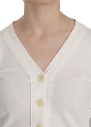 BYBLOS White V-neck Long Sleeve Cropped Cardigan Tops Sweater - XLchoice