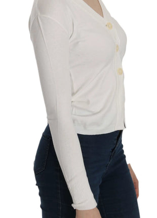 BYBLOS White V-neck Long Sleeve Cropped Cardigan Tops Sweater - XLchoice