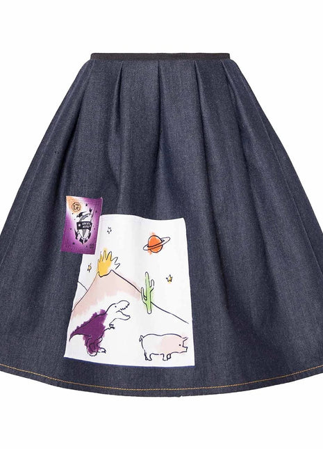 Blue Denim Skirt with Appliqué - XLchoice