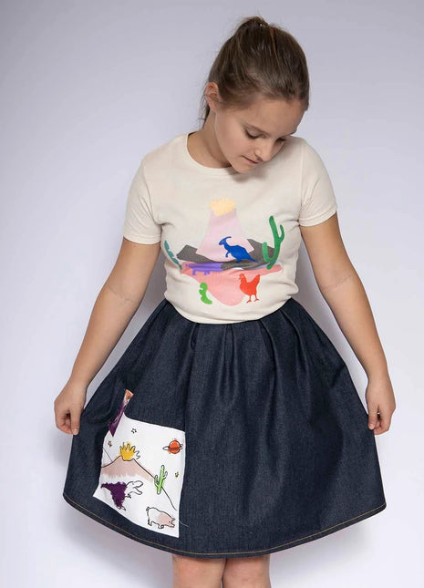 Blue Denim Skirt with Appliqué - XLchoice