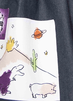 Blue Denim Skirt with Appliqué - XLchoice