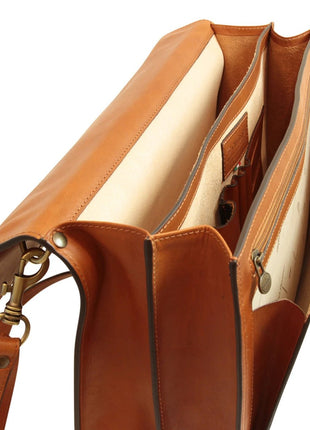 Briefcase with leather shoulder strap - Brown Colonial - XLchoice