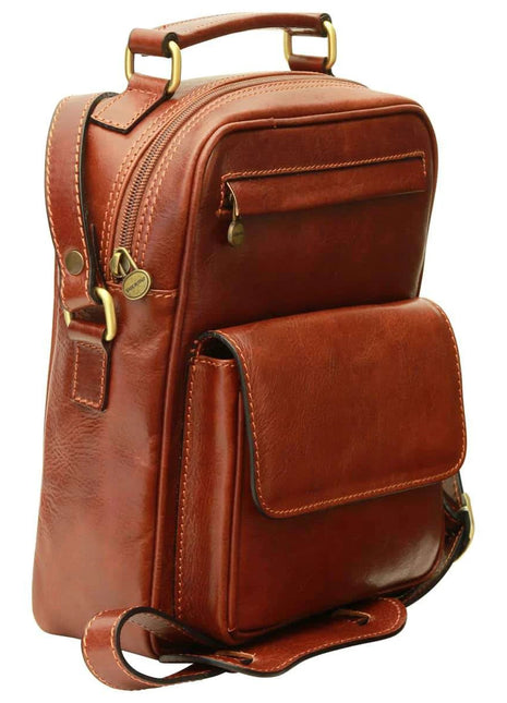 Leather Shoulder Bag with front pocket - Brown - XLchoice