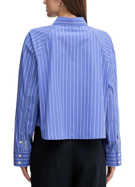Calvin Klein Jeans Vertical Stripe Boxy Cropped Cotton Shirt - XLchoice