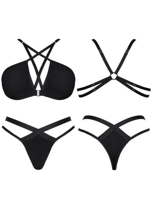 Demoniq Casilda Black Lingerie Set — Strappy Bra & Thong - xlchoice.com