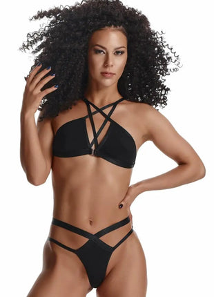 Demoniq Casilda Black Lingerie Set — Strappy Bra & Thong - xlchoice.com