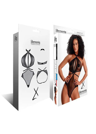 Demoniq Reyna Black Open Bodysuit — Stretch Mesh & Lace - xlchoice.com