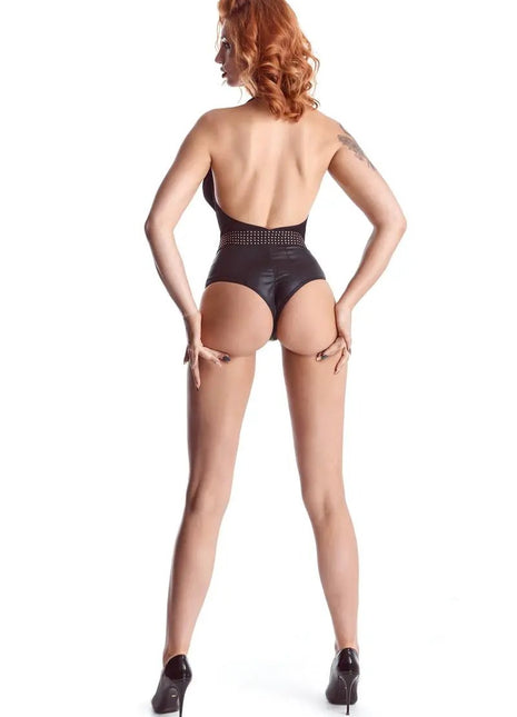 Demoniq Samantha Black Wetlook Bodysuit — Two-Texture Design - xlchoice.com