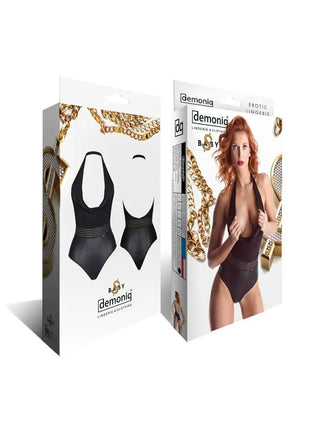 Demoniq Samantha Black Wetlook Bodysuit — Two-Texture Design - xlchoice.com