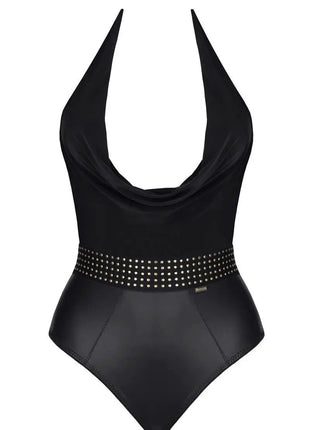 Demoniq Samantha Black Wetlook Bodysuit — Two-Texture Design - xlchoice.com