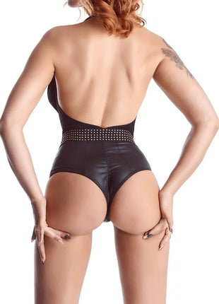 Demoniq Samantha Black Wetlook Bodysuit — Two-Texture Design - xlchoice.com