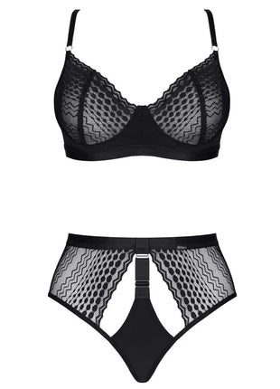 Demoniq Sarita Black Lace Lingerie Set — Bra & High-Waist Brief - xlchoice.com