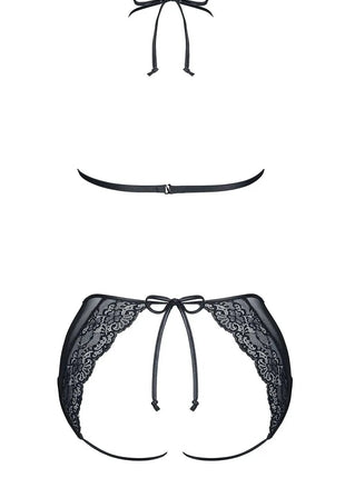 Demoniq Yolande Black Lingerie Set — Sheer Tulle Top & Open Panty - xlchoice.com