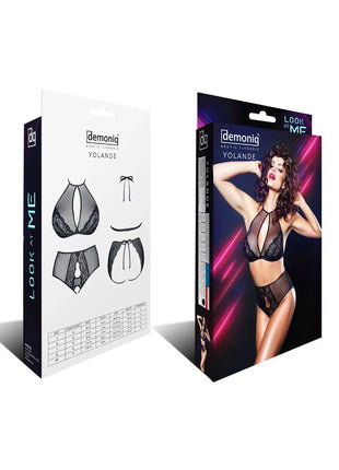 Demoniq Yolande Black Lingerie Set — Sheer Tulle Top & Open Panty - xlchoice.com