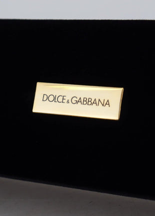 Dolce & Gabbana black velvet bracelet storage jewelry box with gold-tone logo plaque