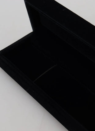 Dolce & Gabbana black velvet jewelry box with gold logo plaque