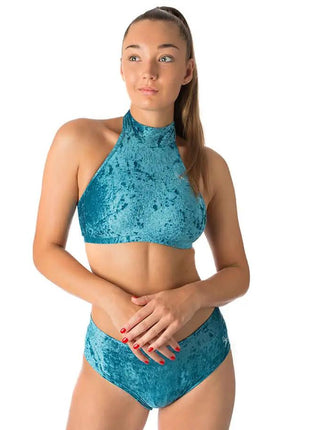 Sports-bh med halterneck i fløjl – Lisette - xlchoice.com