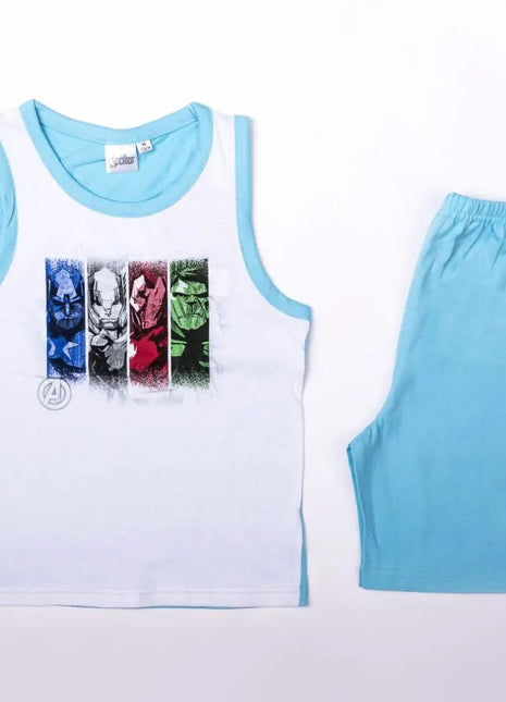 Avengers boys cotton summer ensemble - t-shirt-shorts set - turquoise blue - 128 - xlchoice.com