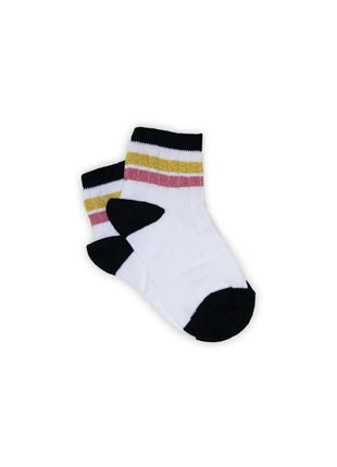 Girls Cotton Ankle Socks - Ribbed - Glitter - Gold and Mauve Striped - 23-28 - xlchoice.com