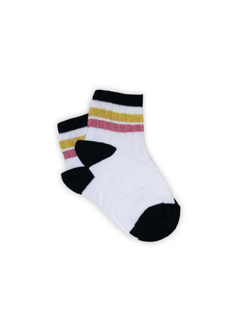 Girls Cotton Ankle Socks - Ribbed - Glitter - Gold and Mauve Striped - 23-28 - xlchoice.com