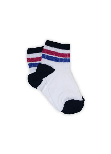 Girls' cotton ankle socks - ribbed - glitter - pink-blue striped - 29-34 - xlchoice.com