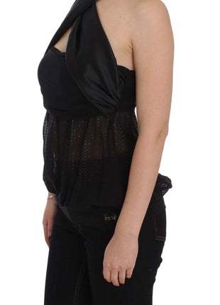 Exte Black Neck Wrap Top Blouse - XLchoice