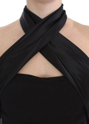 Exte Black Neck Wrap Top Blouse - XLchoice